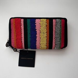 America & Beyond Embellished Zip Wallet & ID Pouch Bright Stripes